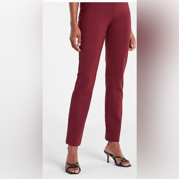 Express High Waisted Luxe Comfort Knit Columnist Slim Pant - Wine - Picture 3 of 8